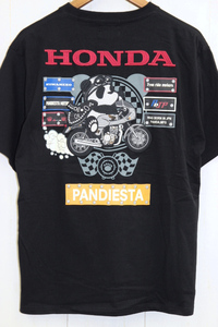 HONDA × PANDIESTA JAPAN ホンダ パンディエスタジャパン 熊猫 バイク パンダ 刺繍 半袖Tシャツ ブラック Lサイズ