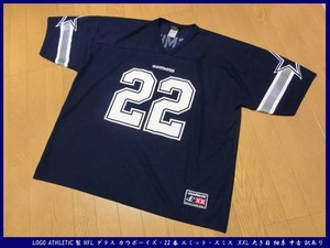 ■レア！LOGO ATHLETIC製 NFL ダラス カウボーイズ・22番 エミット・スミス ユニフォーム シャツ XXL 大き目 紺系 中古 訳あり