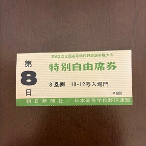【昭和レトロ】第63回高校野球 第8日使用済チケット半券1枚