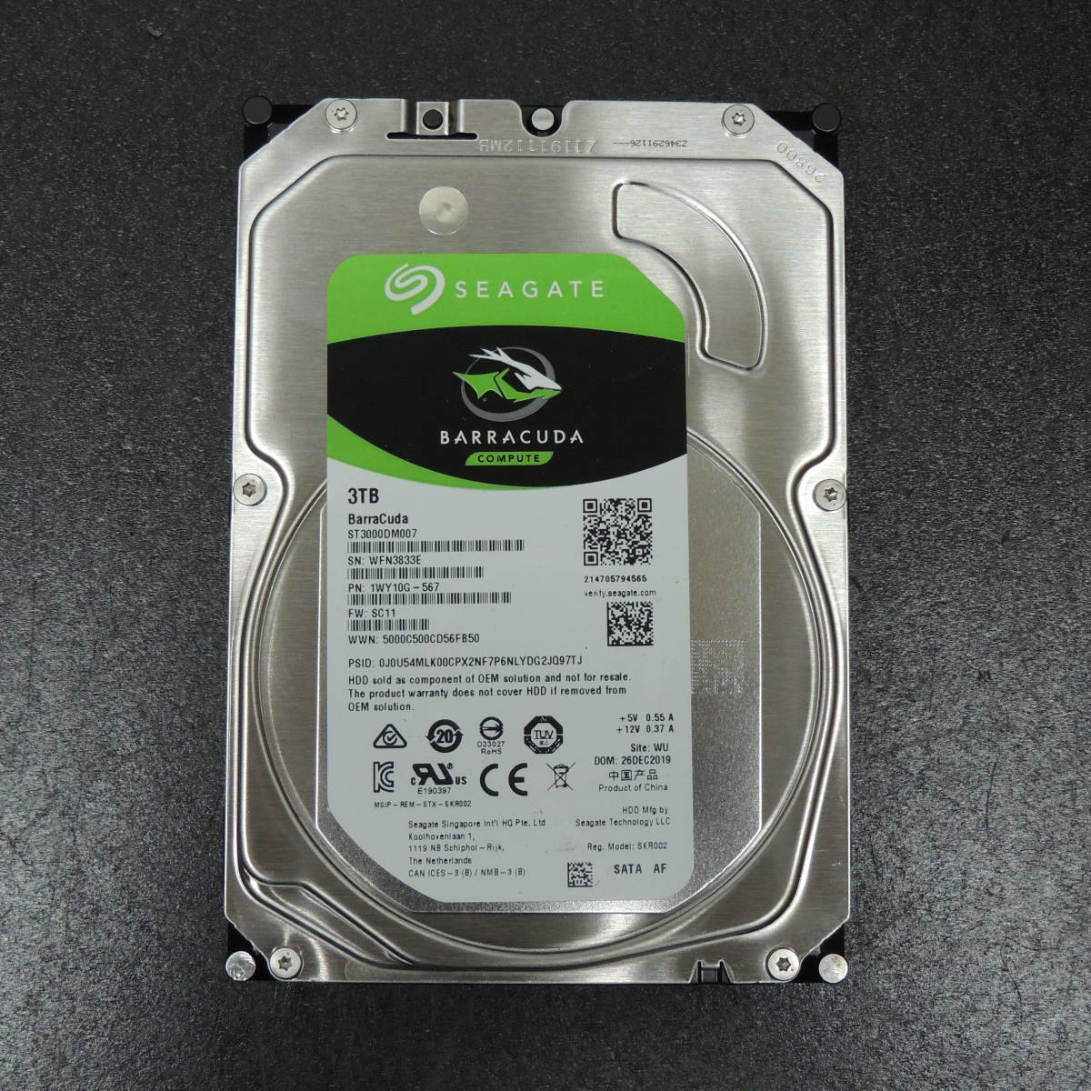 検品済み】SEAGATE 3TB HDD ST3000DM007 (使用15125時間) 管理:R-78