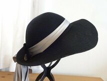 ≦ SIMPLICITE` ≧ レディース・婦人用　黒色帽子　つば広ハット　リボン付　サイズ５７cm〜５９cm　ウール　韓国製_画像1