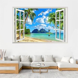  wall sticker YFC007 3D window sea sand . cocos nucifera ..DIY wallpaper interior seat peeling ... seal free shipping 