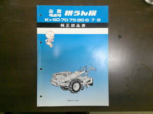 40. 送料無料！クボタ耕運機K1-60.K1-70.1-75.K1-85.K1-6.K1-7.k1-8　純正部品表　パーツリスト　パーツカタログ　全農　KUBOTA　昭和