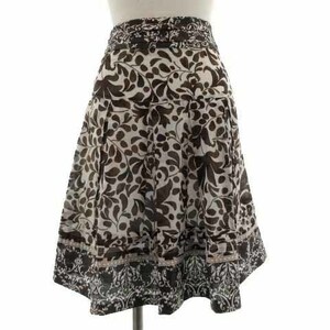  Comme Ca Du Mode COMME CA DU MODE skirt flair knee height leaf pattern made in Japan silk . off white Brown tea 3 lady's 