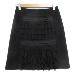 アナイ ANAYI 台形スカート ひざ丈 フリル ティアード加工 36 黒 ブラック /FF47 レディース