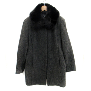  trance Work TRANS WORK turn-down collar coat long height fox fur total pattern wool black black /SM28 lady's 