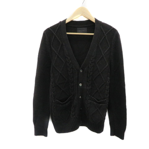  Lounge Lizard LOUNGE LIZARD knitted cardigan V neck total pattern wool 1 black black /YS20 men's 