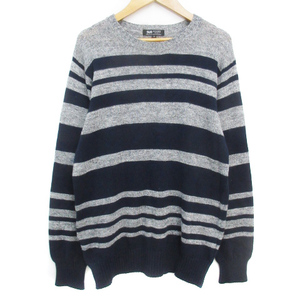  Beams Heart BEAMS HEART knitted sweater long sleeve crew neck border pattern linen.M. gray navy blue navy /FF34 men's 