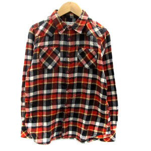  Beams Heart BEAMS HEART casual shirt long sleeve elbow patch check pattern multicolor red red /HO23 lady's 