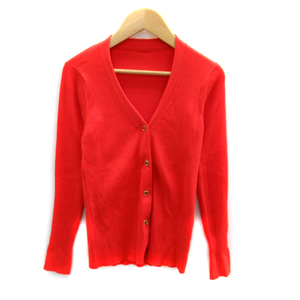  Rope ROPE rib knitted cardigan middle height V neck plain 38 orange /SY32 lady's 