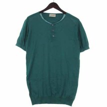 ジョンスメドレー JOHN SMEDLEY ニット セーター 半袖 ヘンリーネック コットン 英国製 グリーン S メンズ_画像1