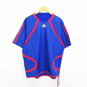 アディダス adidas ピステ ウィンドブレーカー 半袖 ライン ロゴ L ブルー×レッド スポーツウェア ※EKM メンズ