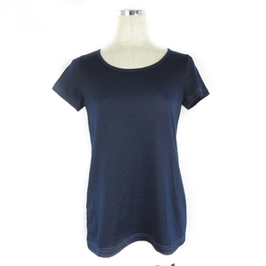  Queens Court QUEENS COURT T-shirt cut and sewn short sleeves round neck thin plain navy blue navy tops /TMM lady's 