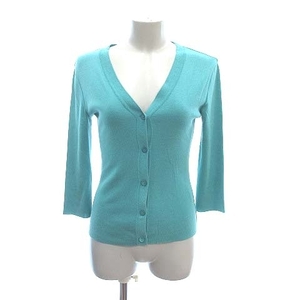  Untitled UNTITLED knitted cardigan 7 minute sleeve V neck 2 blue turquoise blue /CT lady's 