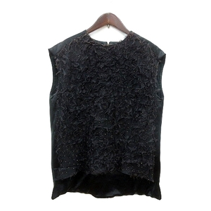 ka on Kaon blouse no sleeve frill F black black /MN lady's 