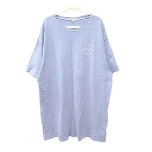 ビラボン BILLABONG Tシャツワンピース ひざ丈 七分袖 クルーネック ロゴプリント L 青 ブルー /CT レディース