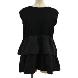  Nolley's cut and sewn blouse pull over crew neck frill tia-do ribbon plain switch nylon no sleeve 38 black black 
