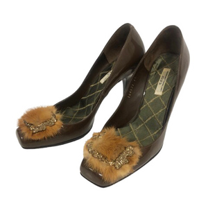  seven tu L bsa-tiVII XII XXX pumps shoes shoes plain equipment ornament fur square 35 tea Brown lady's 