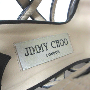 ジミーチュウ JIMMY CHOO サンダル グラディエーター ハイヒール レザー フラワーモチーフ 37 約24cm 黒 ブラック ■GY19 X レディースの画像9