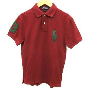 ポロ ラルフローレン POLO RALPH LAUREN ポロシャツ 半袖 ロゴ刺繍 スリムフィット 赤系 レッド系 ボルドー 臙脂 S ■YGT メンズ