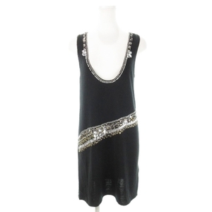  Chesty Chesty One-piece knitted Mini no sleeve wool . beads studs chain thin F black black /AH12 * lady's 