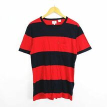 リーバイス Levi's Tシャツ カットソー 半袖 クルーネック ボーダー 胸ポケット コットン M レッド×ネイビー ※EKM メンズ_画像1