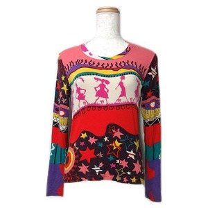  Christian Lacroix CHRISTIAN LACROIX long sleeve cut and sewn total pattern crew neck multicolor red NGA35 X lady's 