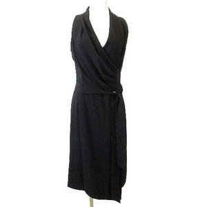  Indivi INDIVIkashu cool One-piece knee height waist ribbon no sleeve dress 38 black black #U180 lady's 