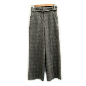  Pinky & Diane pin large slacks pants wide pants long height belt attaching Glenn check pattern wool 34 gray /MS37 lady's 