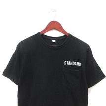 スタンダード STANDARD Tシャツ カットソー クルーネック ワンポイント 半袖 S 黒 ブラック 白 ホワイト /MS メンズ_画像2