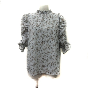  Olive des Olive OLIVE des OLIVE shirt blouse pull over power sleeve 7 minute sleeve floral print F gray /YI lady's 