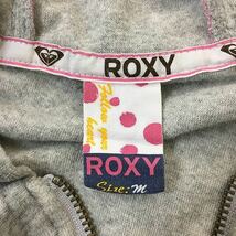 ロキシー ROXY パーカー フーディー ジップアップ ベロア調 ラインストーン ロゴ 長袖 M グレー ピンク レディース_画像5