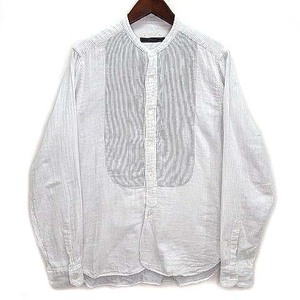 ソフネット SOPHNET. INDIGO GAUZE BAND COLLAR WINDOW SHIRT バンドカラー ガーゼ ストライプ 切替 シャツ インディゴ L SOPH-130044