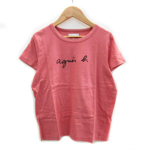 アニエスベー agnes b. Tシャツ カットソー 半袖 ラウンネック ロゴ T3 ピンク /MS41 レディース