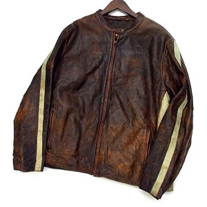 ウィルソンズレザー WILSONS LEATHER M.JULIAN シングル ライダース ジャケット 革ジャン 袖ライン 中綿 ブラウン 茶 XXL 大きいサイズ