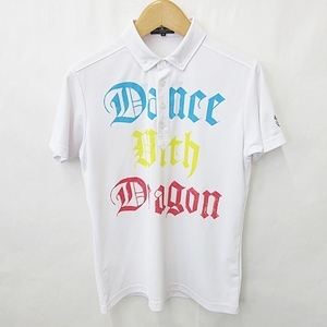 ダンスウィズドラゴン Dance With Dragon ポロシャツ ゴルフ 半袖 ロゴ ボタンダウン 白 ホワイト 3 メンズ