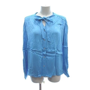 ザラ ZARA スキッパーカラーシャツ ブラウス 長袖 サテン リボン オーバーサイズ XS 青 ブルー /CT ■MO レディース