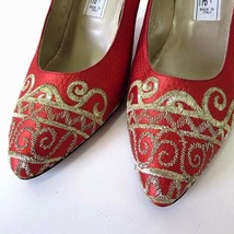 コレット colette パンプス イタリア製 レザー 総柄 刺繍 36 赤 レッド ゴールド 23.0cm くつ 靴 シューズ レディース_画像4
