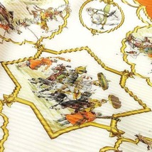 エルメス HERMES 美品 プリーツ カレ140 ムガル王朝の馬 LES CHEVAUX DES MOGHOLS シルク スカーフ ひし形 ダイヤ型 オレンジ ■U180_画像3