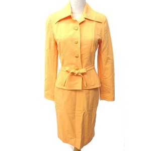  Chanel CHANEL Vintage skirt suit setup book@ cut feather knee height 20438 waist ribbon 36 S orange ECR6 *AA* lady's 