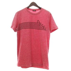 ディーゼル DIESEL Tシャツ カットソー 半袖 丸首 霜降り ワンポイント ロゴ 赤 レッド XS ■GY01 メンズ
