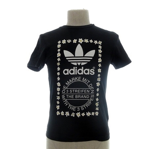 アディダス adidas PHARRELL WILLIAMS Tシャツ カットソー 半袖 クルーネック コットン 薄手 プリント XS 黒 ブラック /BT メンズ