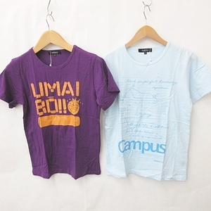 未使用品 ダブルフォーカス Doublefocus Tシャツ 2枚セット 企業コラボ Campas 半袖 丸首 プリント 紫 青 パープル ブルー S メンズ