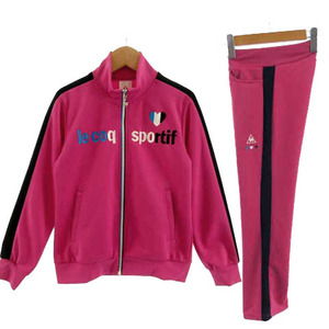 ルコックスポルティフ le coq sportif ジャージ セットアップ ジャケット ジップアップ パンツ サイドライン ロゴ刺繍 ピンク 黒 130
