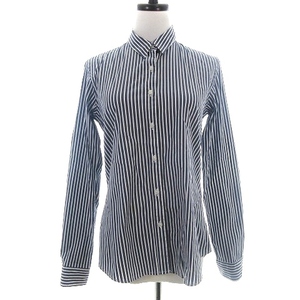  profile PROFILE shirt turn-down collar long sleeve cotton thin stripe 38 blue white blue white tops /BT lady's 