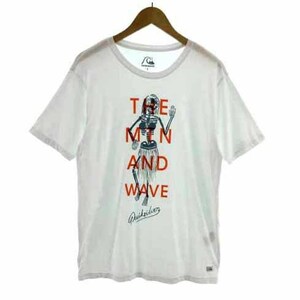 クイックシルバー QUIKSILVER Tシャツ 半袖 ロゴ プリント ホワイト 白 グレー オレンジ L メンズ