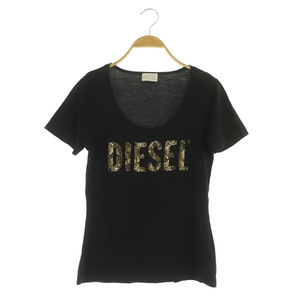  diesel DIESEL cut and sewn short sleeves U neck spangled Logo cotton S black black /MY #GY09 lady's 