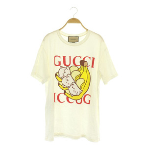 グッチ GUCCI ばなにゃ Tシャツ カットソー 半袖 プリント ビッグT イタリア製 S 白 ホワイト アイボリー 615044 /MY ■EC レディース