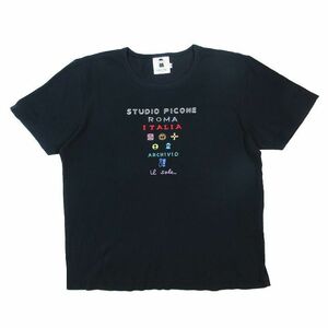 ピッコーネ PICONE ロゴ 刺繍 ストーン装飾 Tシャツ カットソー 半袖 クルーネック トップス サイズ40 ネイビー レディース