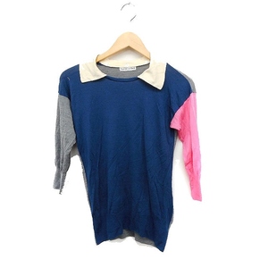  Tsumori Chisato TSUMORI CHISATO распределение цвета вязаный свитер 7 минут рукав воротник высокий мера шерсть 2 темно-синий темно-синий /FT2 женский 